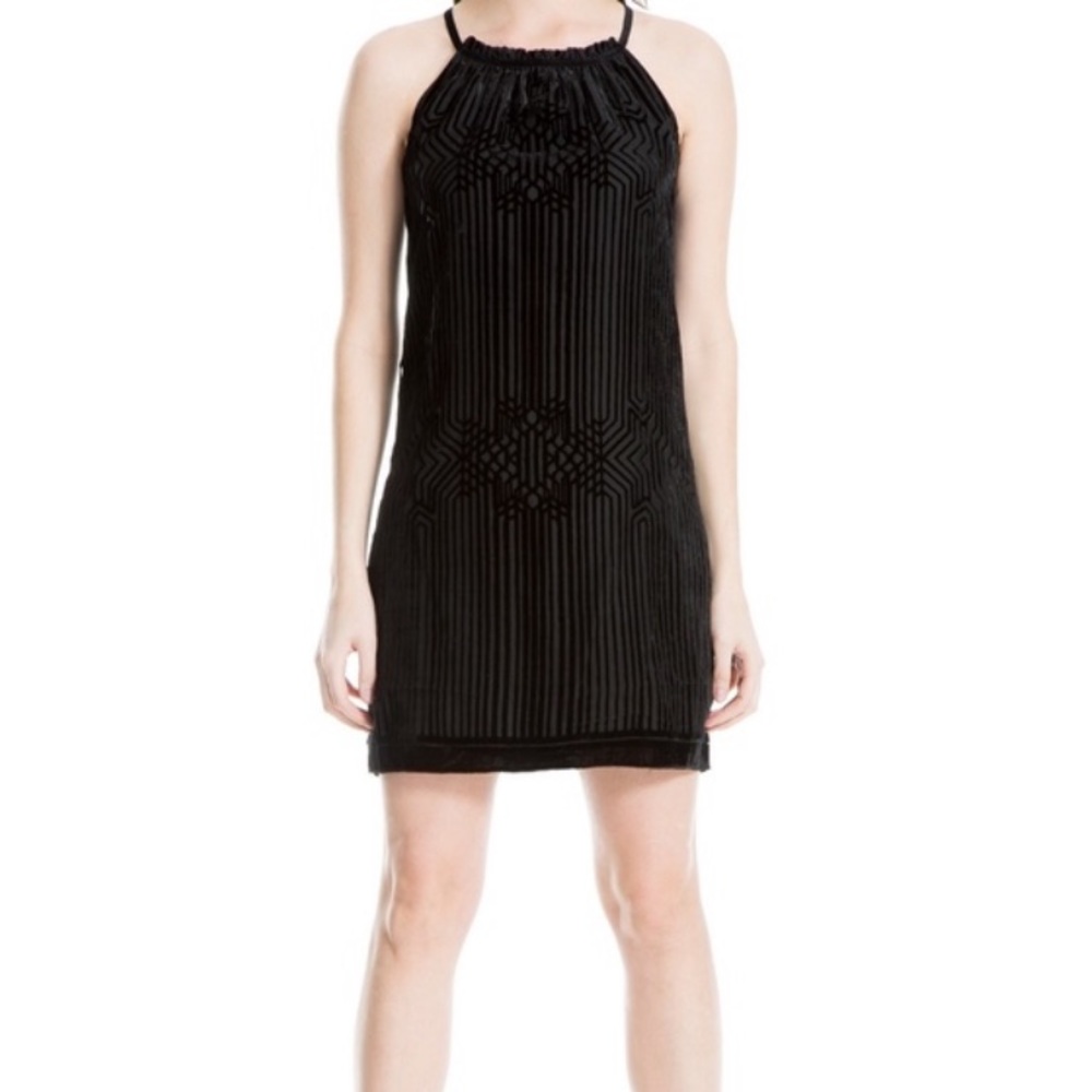 MAX STUDIO Black Velvet Devore Tonal Printed Dress